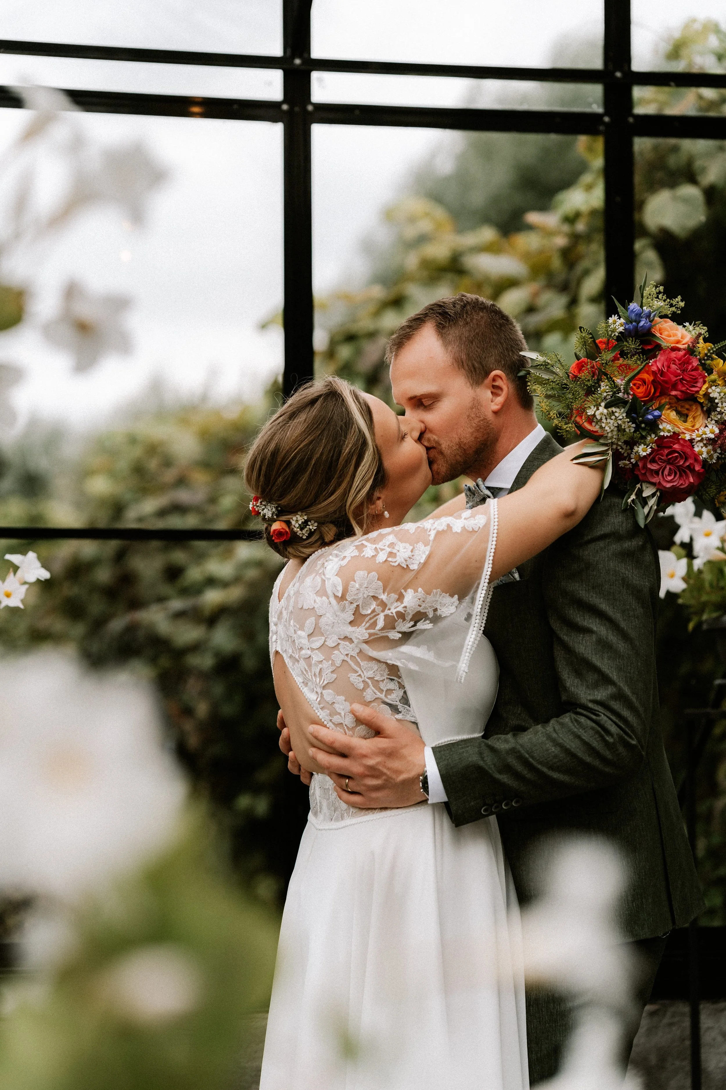 bride and groom during their photoshoot in Rotsaert