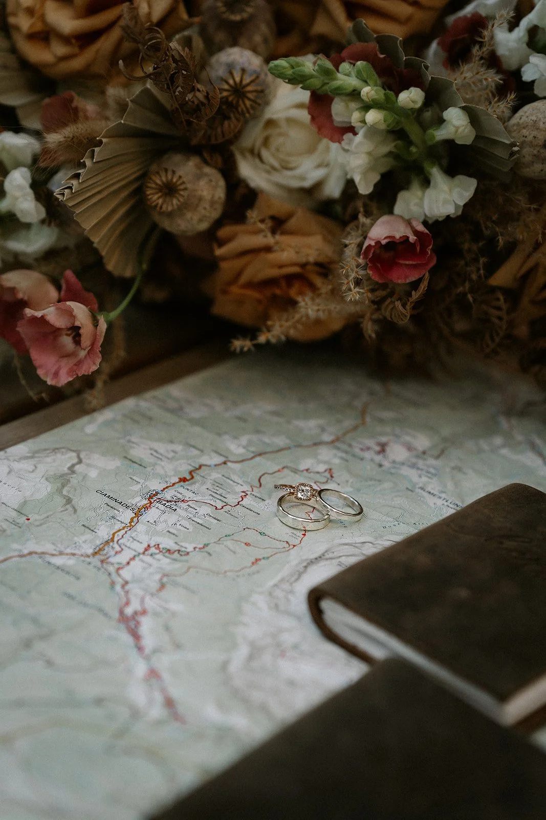 detail of the wedding rings and vow books