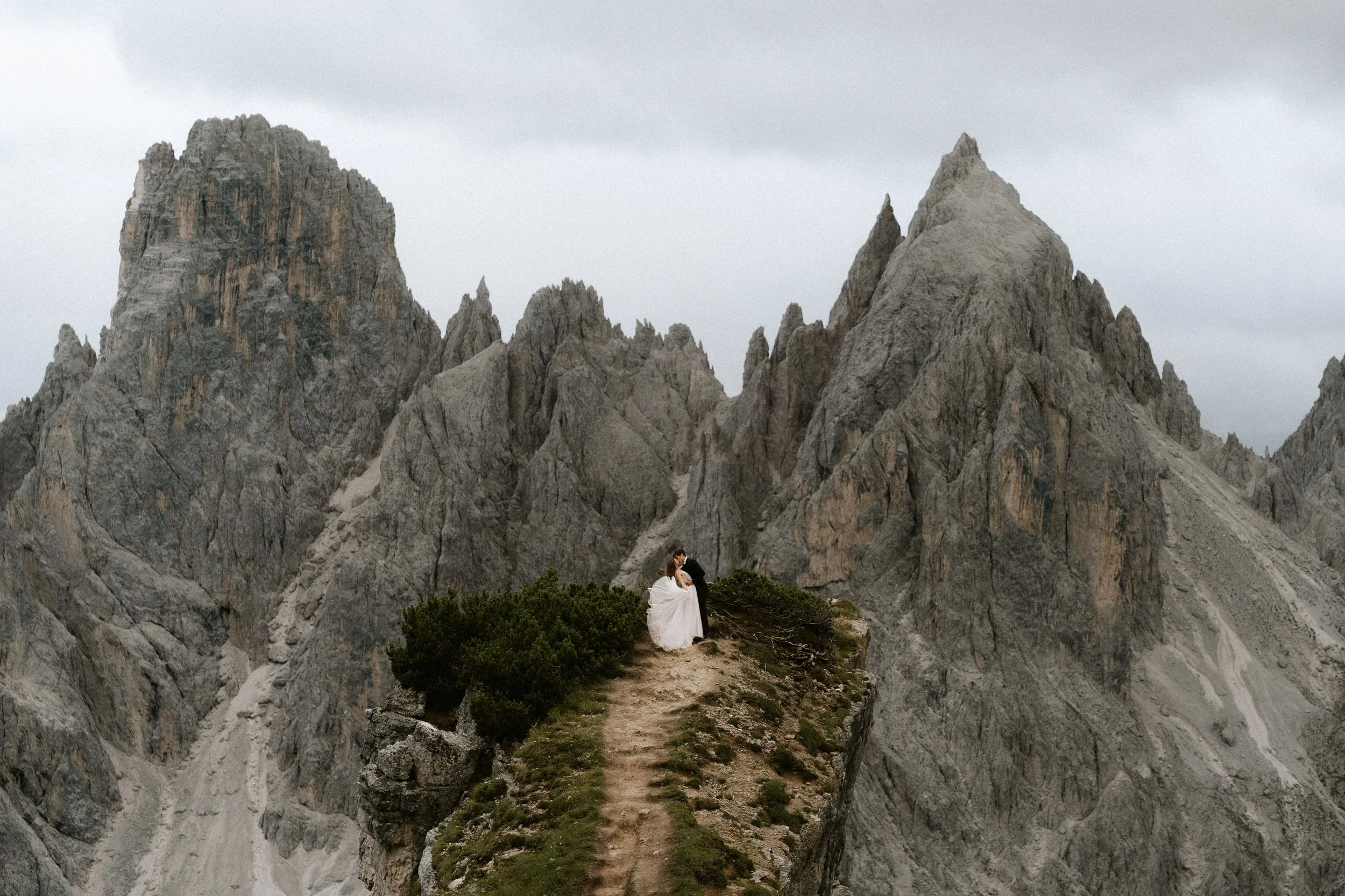 Cadini di Misurina elopement vows in the Dolomites with couple on a mountain ridge