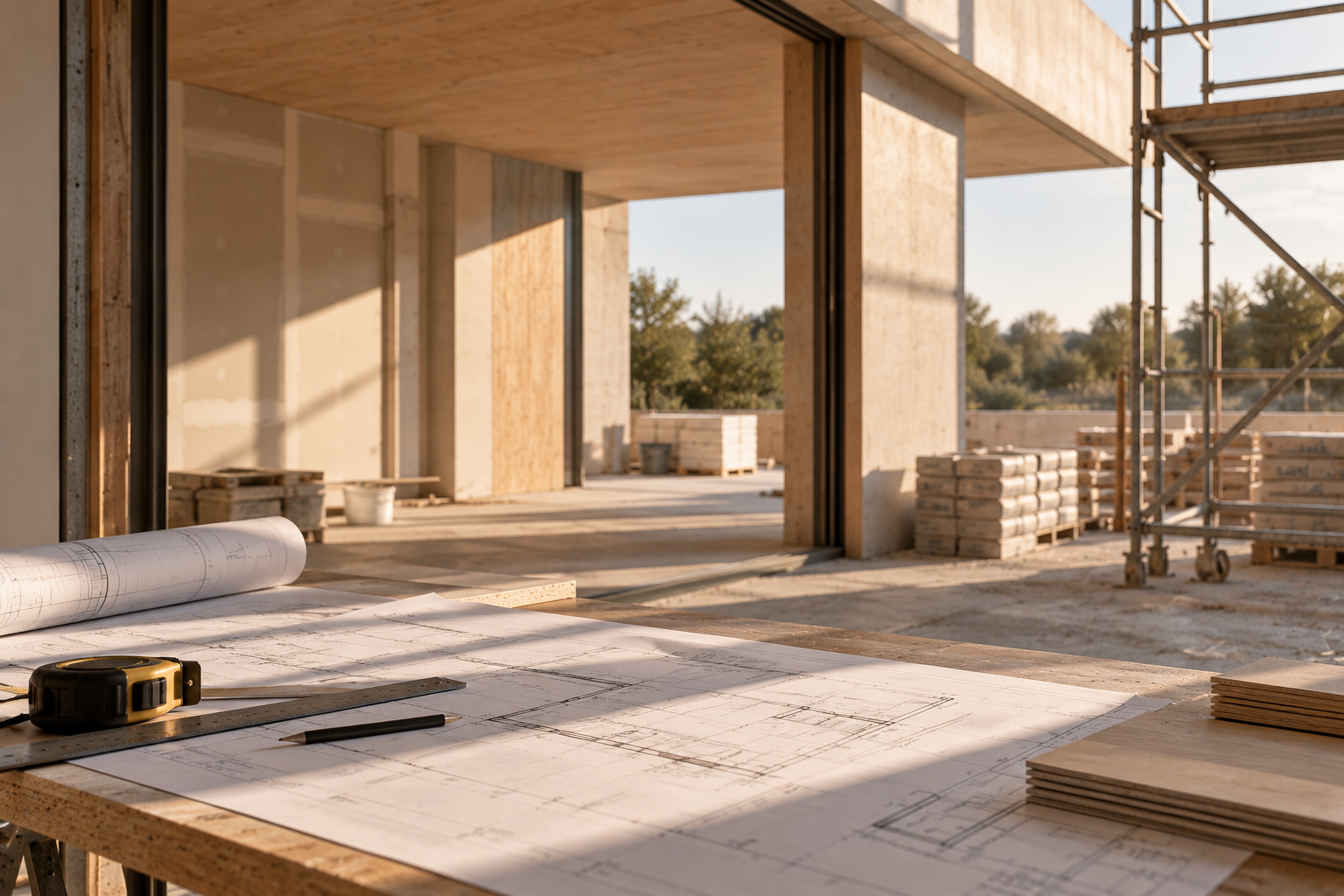 Ejecución de obra de un proyecto arquitectónico con planos y materiales