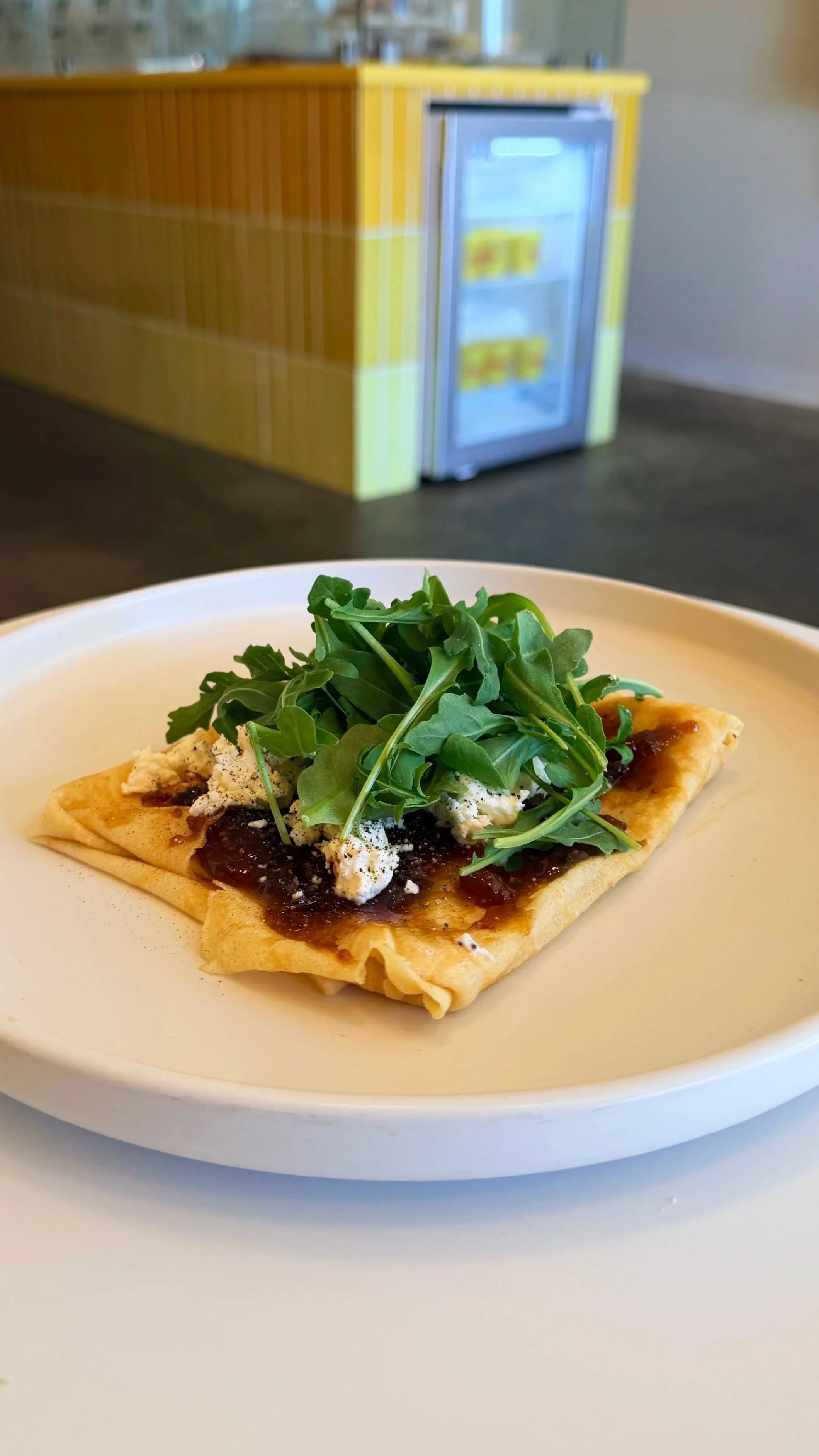Fig jam and goat cheese crepe