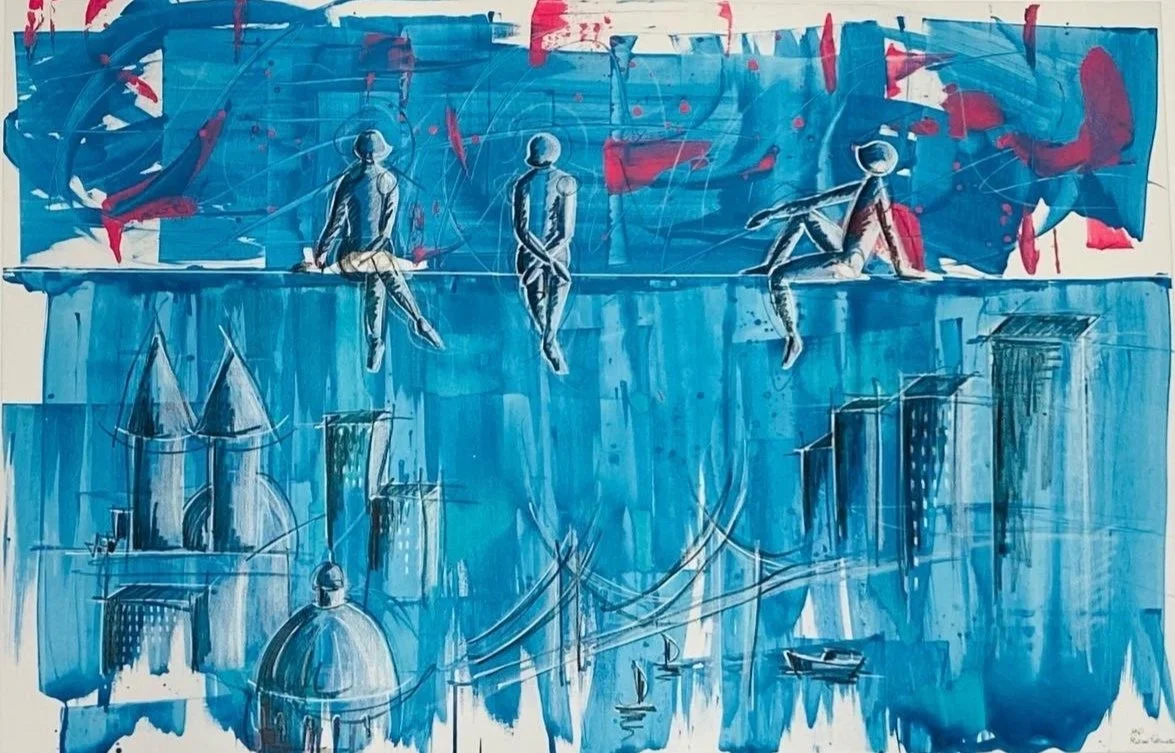 Città sommersa - Acrilico e pastello su tela - 70X50 cm - 2023