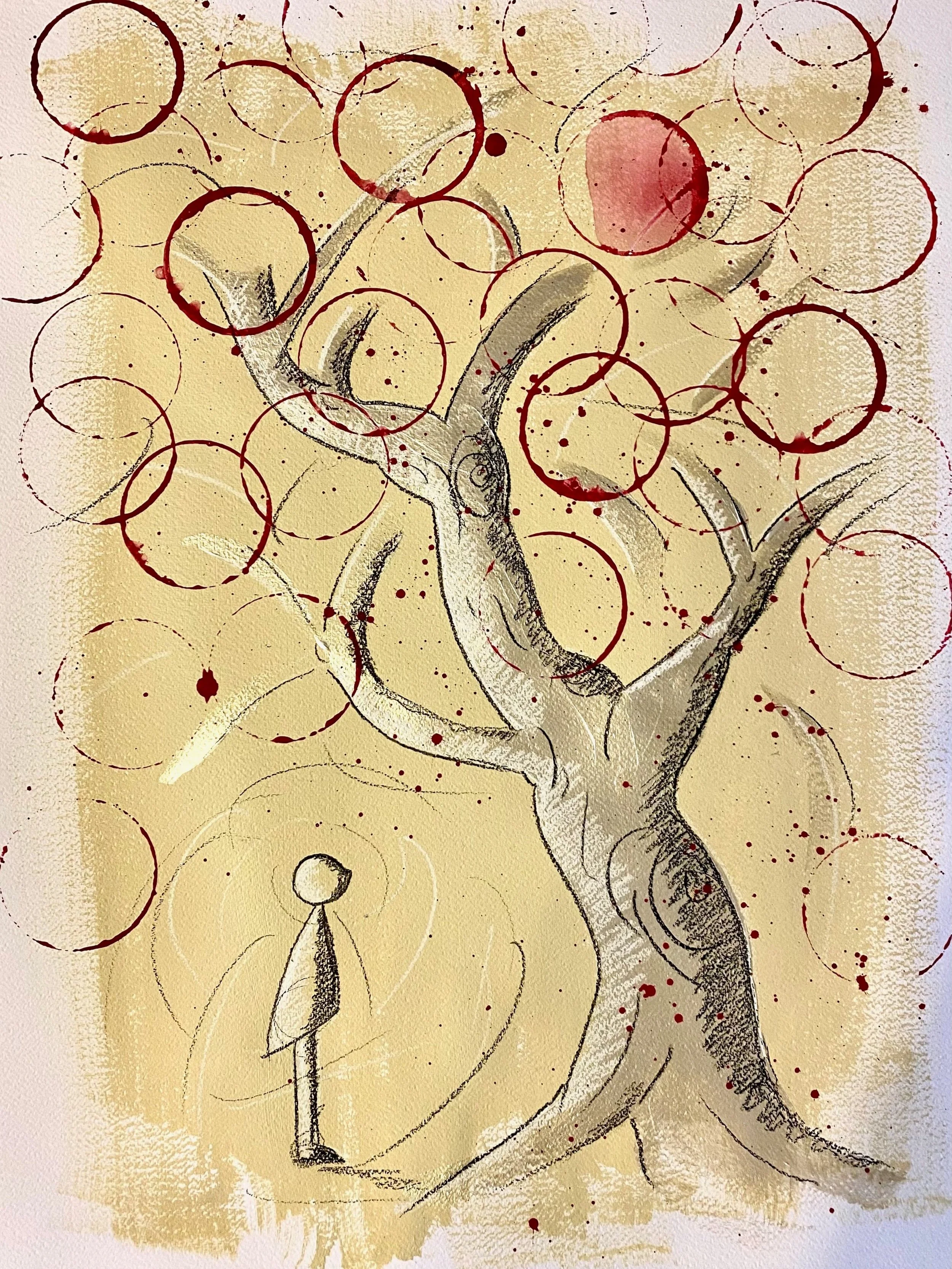 "Albero bianco iridescente" - Tecnica mista su carta - 70X50 cm - 2024