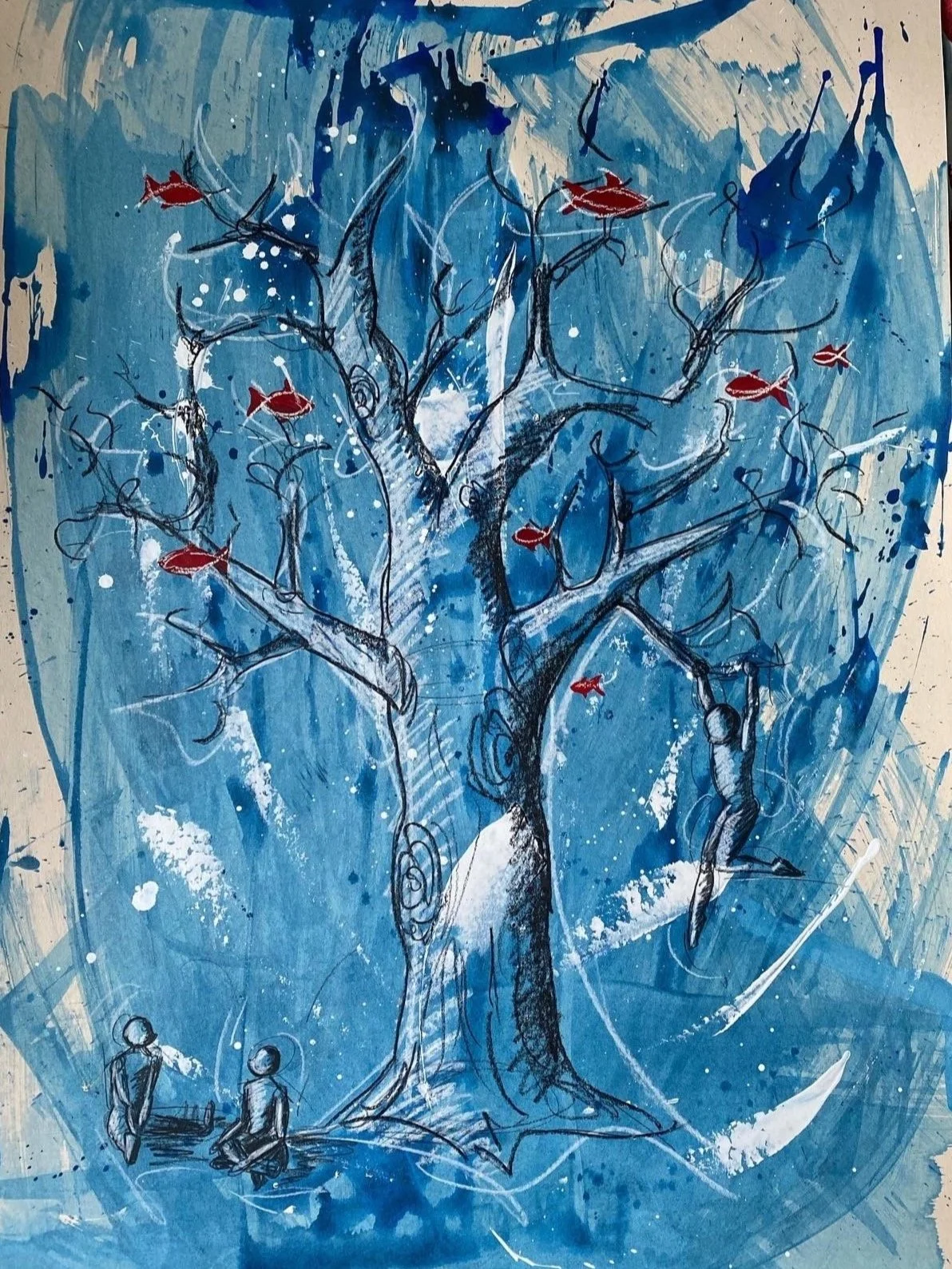 Primo studio per omini e albero