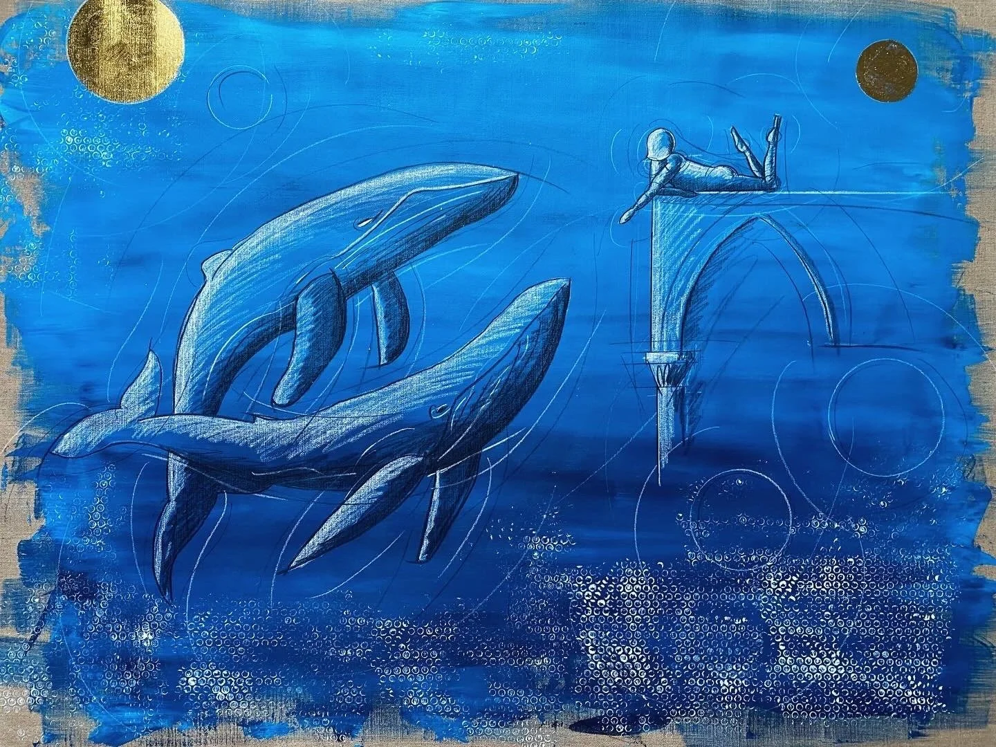 "Balene" - Tecnica mista su tela - 90X120 cm - 2024