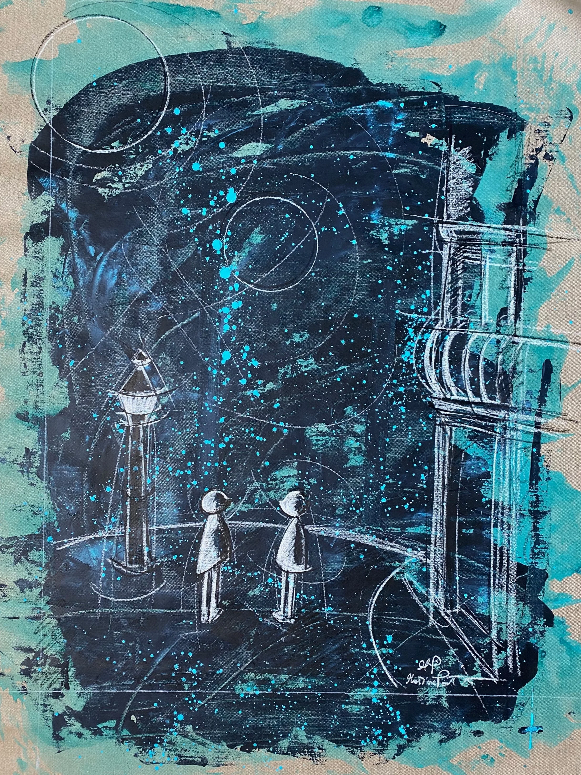“Omini la notte” - Acrilico e pastello su tela - 100X80 cm - 2023