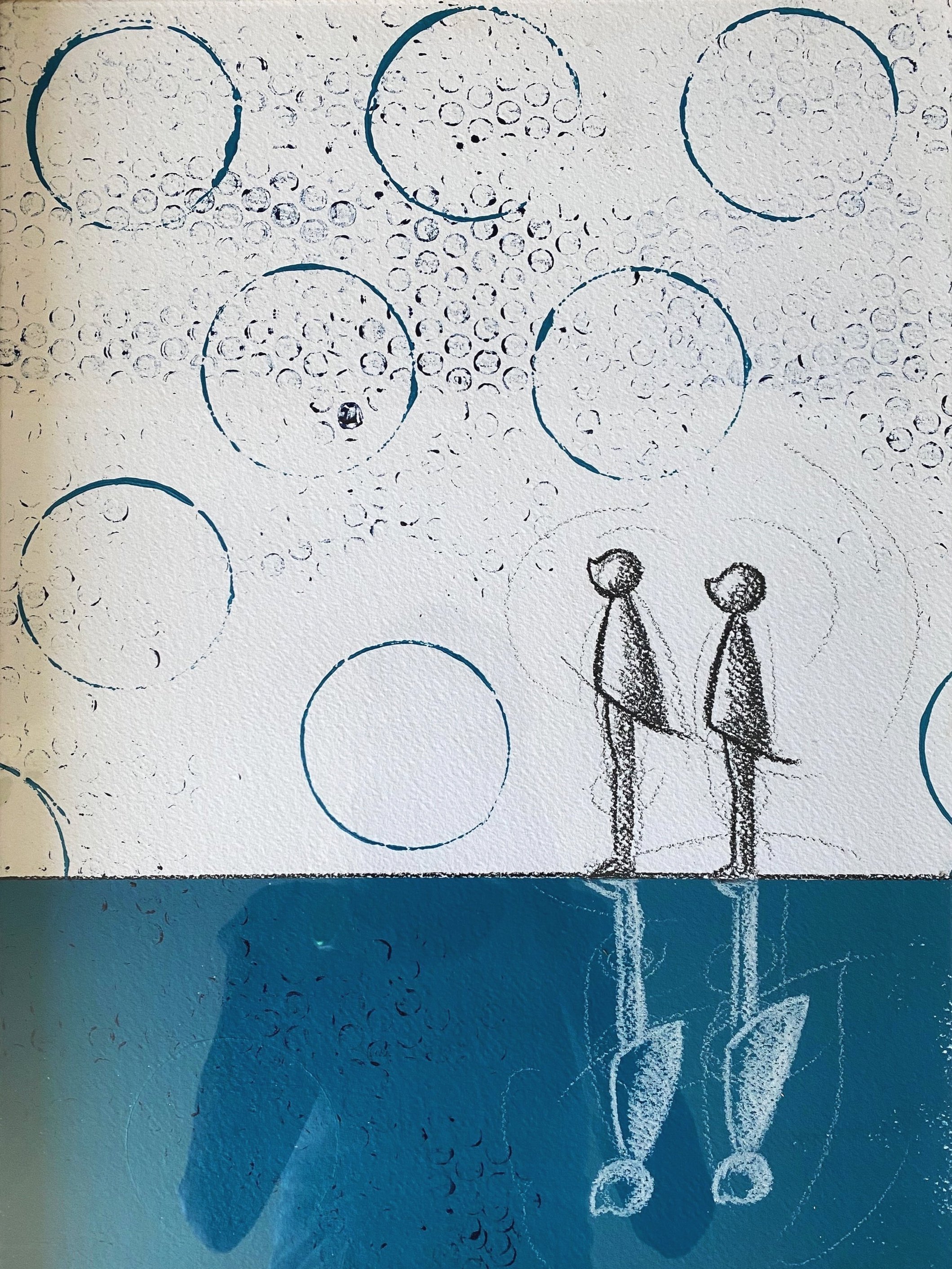 "Coppia e pianeti" - Acrilico e pastello su carta - 70X50 cm - 2024 - Venduto