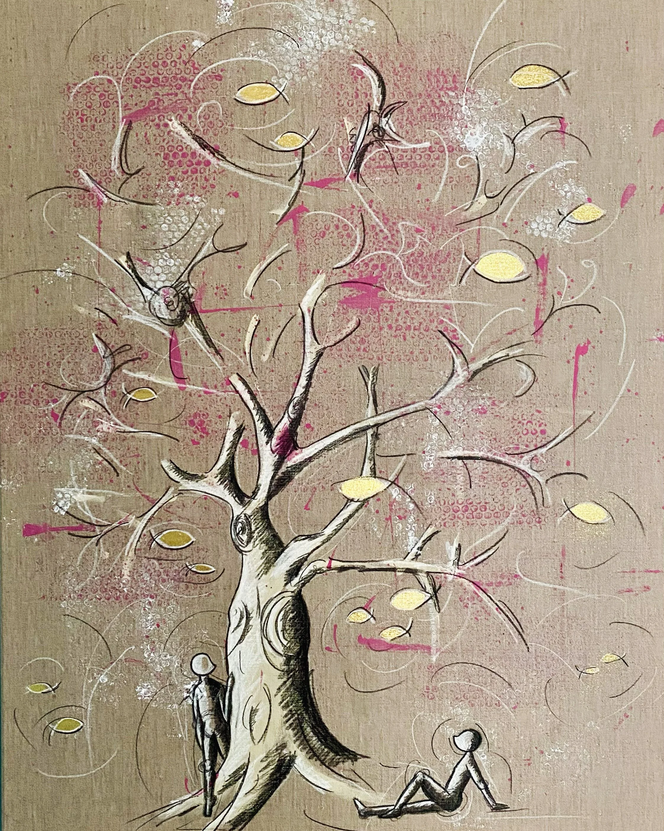 "Alberi del mare rosa 1" - Tecnica mista su tela - 120X90 cm