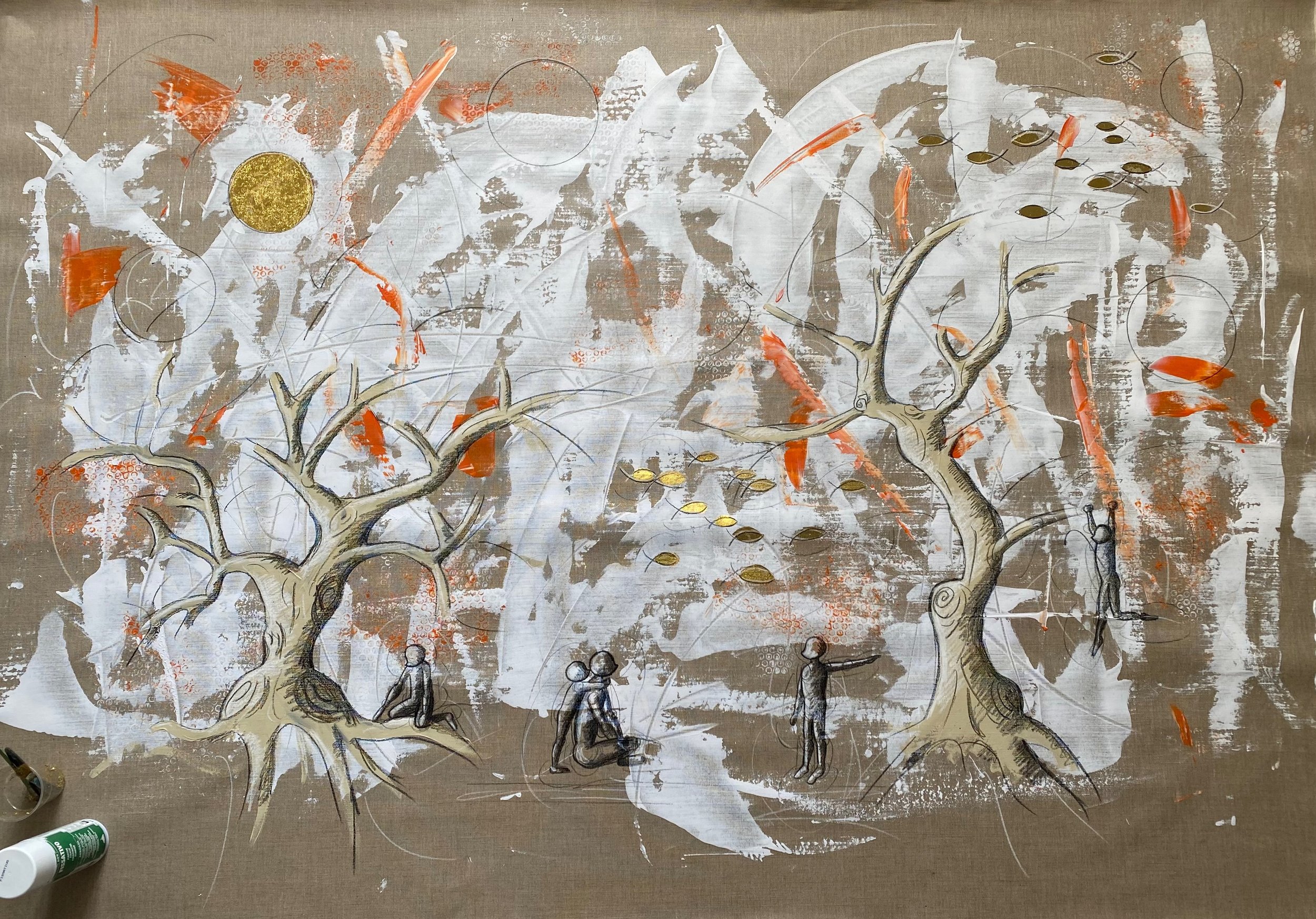 "Alberi del mare arancioni" - Tecnica mista su tela - 120X200 cm