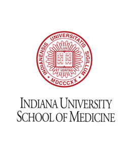 Logo of Indiana University School of Medicine featuring a seal with an open book and Latin inscription, with text beneath reading 'Indiana University School of Medicine'.