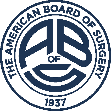 Logo of The American Board of Surgery, established in 1937, featuring a circular design with the organization's name and abbreviation.