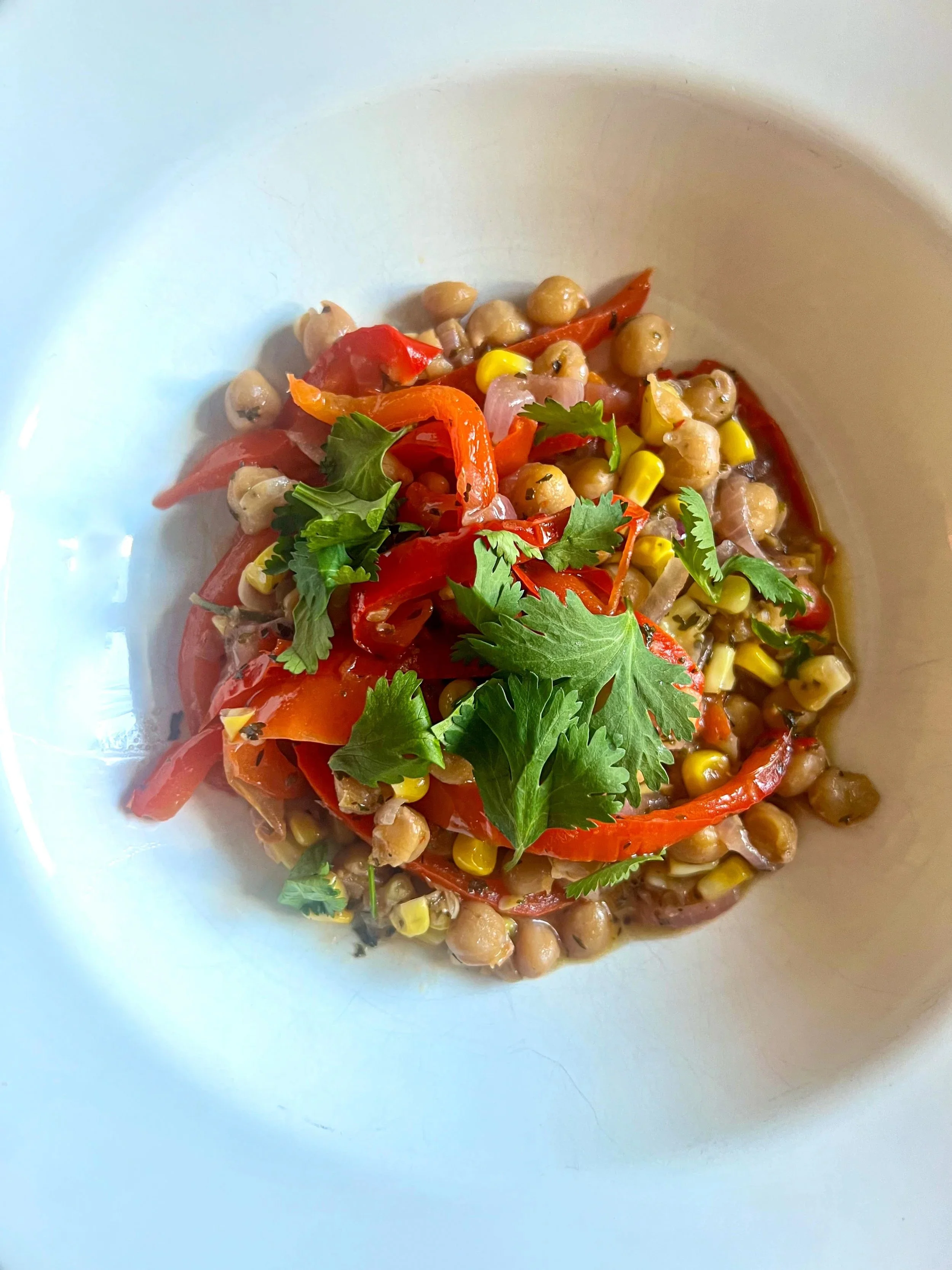 Peperonata with Charred Corn &amp; Chickpeas