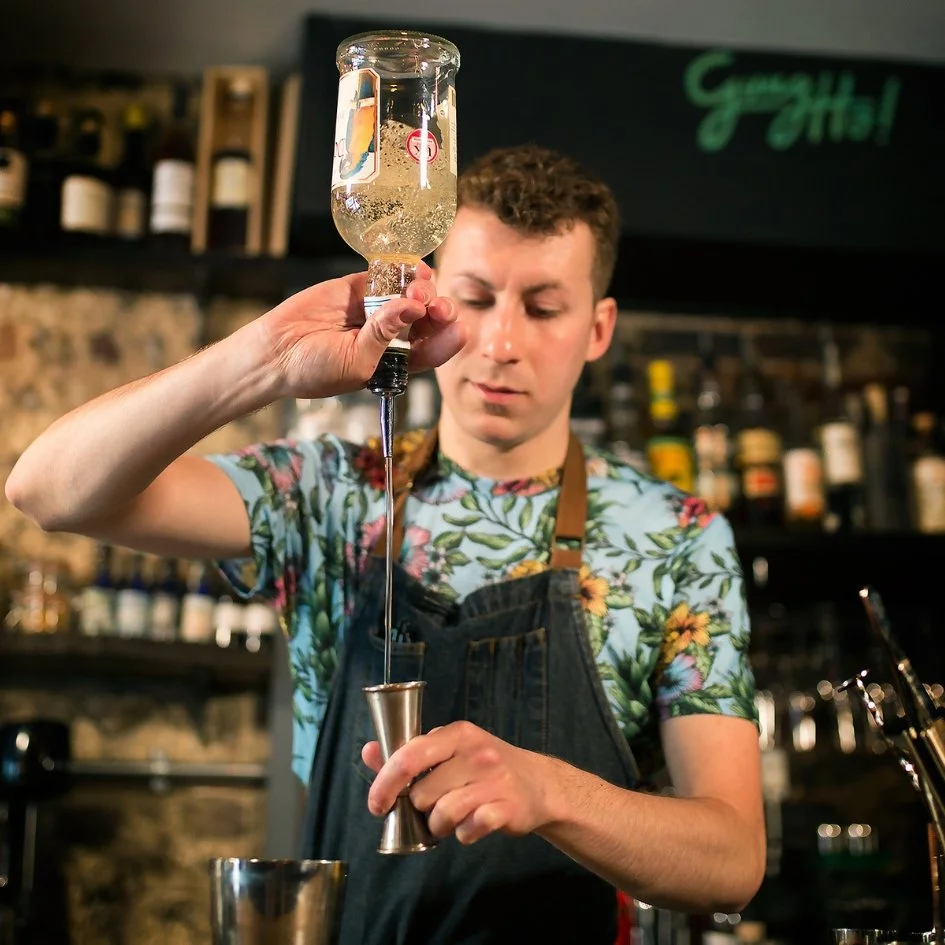 Julien at Gungho! creating a cocktail
