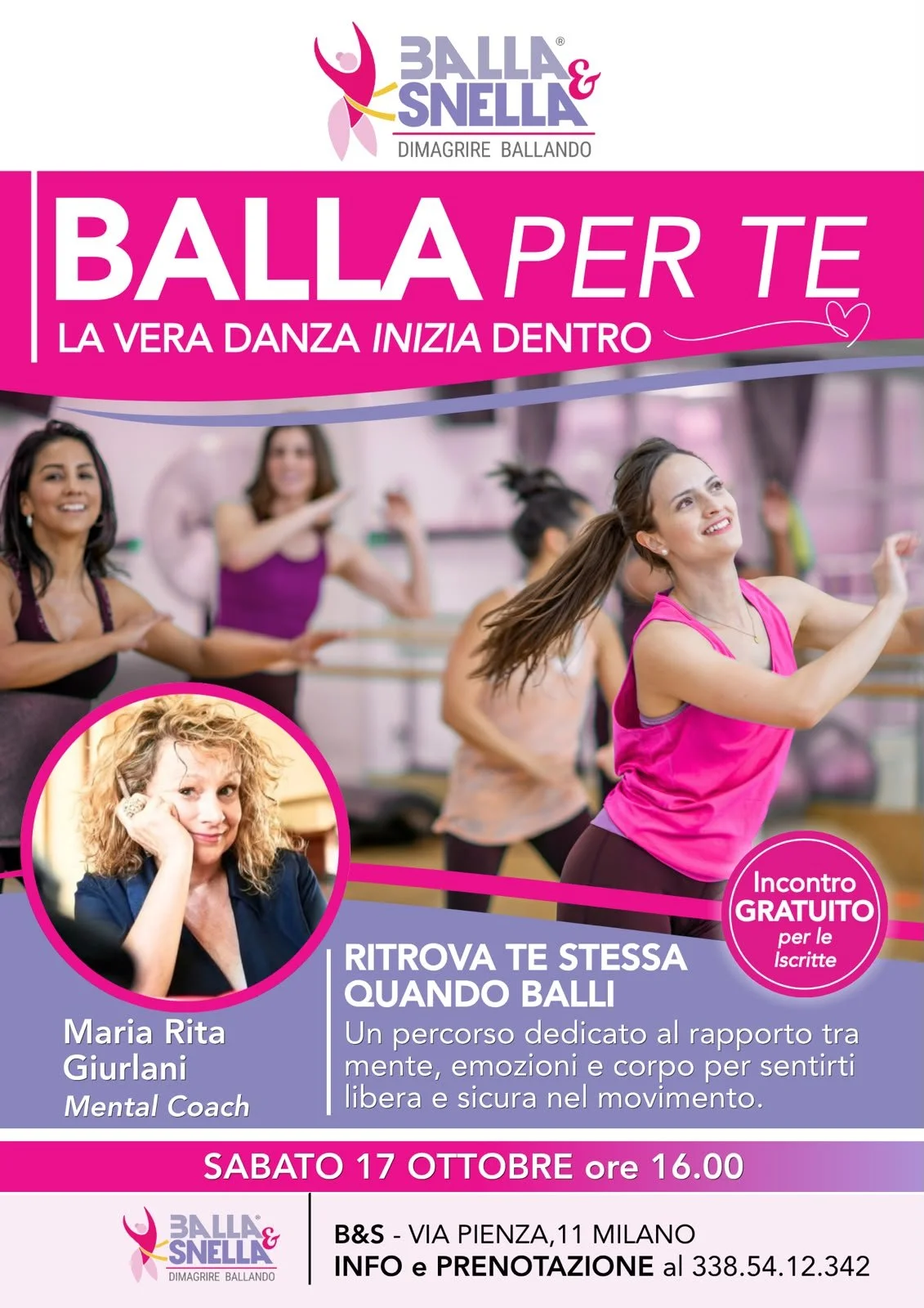 Presso la scuola di danza DAANCE4Fun Academy- WDO World Dance Organisation in via Pienza 11 Milano
"Balla Per Te" una serie di incontri legati al mio format  "Bell'Essere"  un perscorso di coaching dedicato al rapporto tra mente, emozioni e corpo per