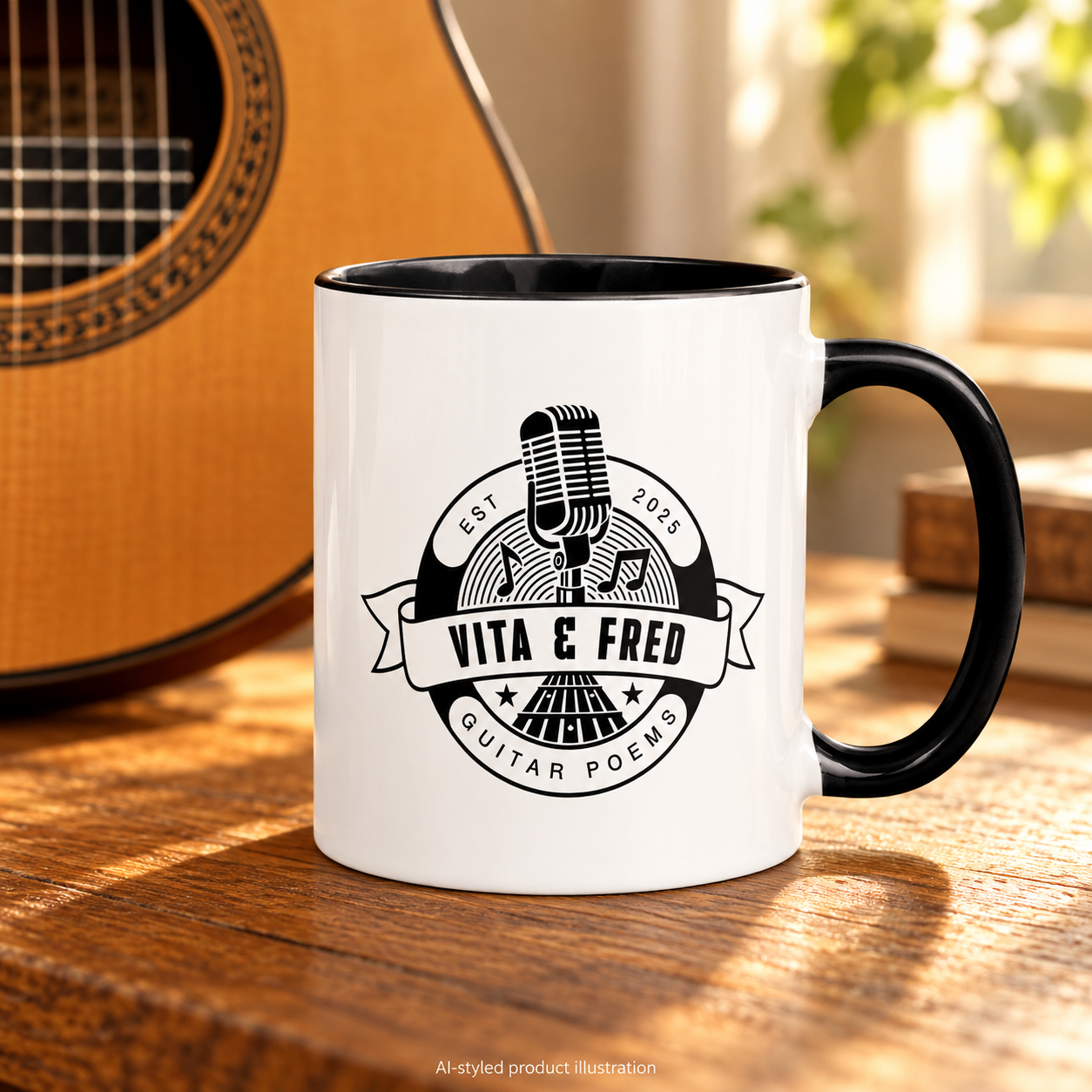 Vita & Fred Guitar Poems Mug with Black Interior