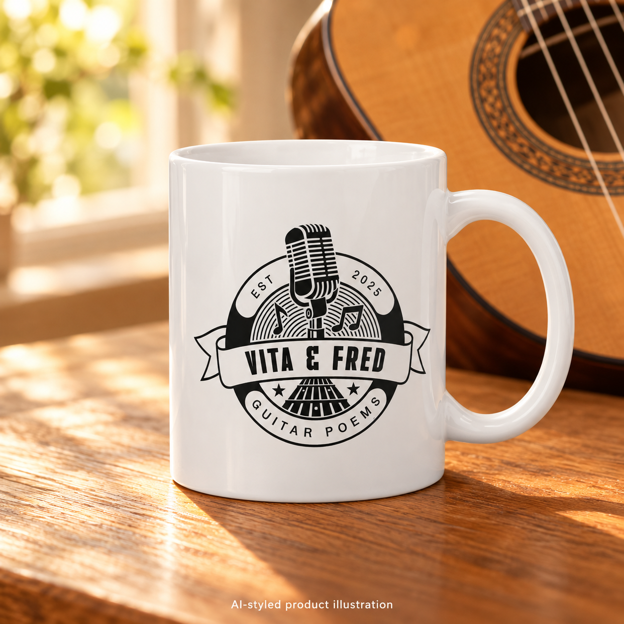Vita & Fred Guitar Poems White Glossy Mug