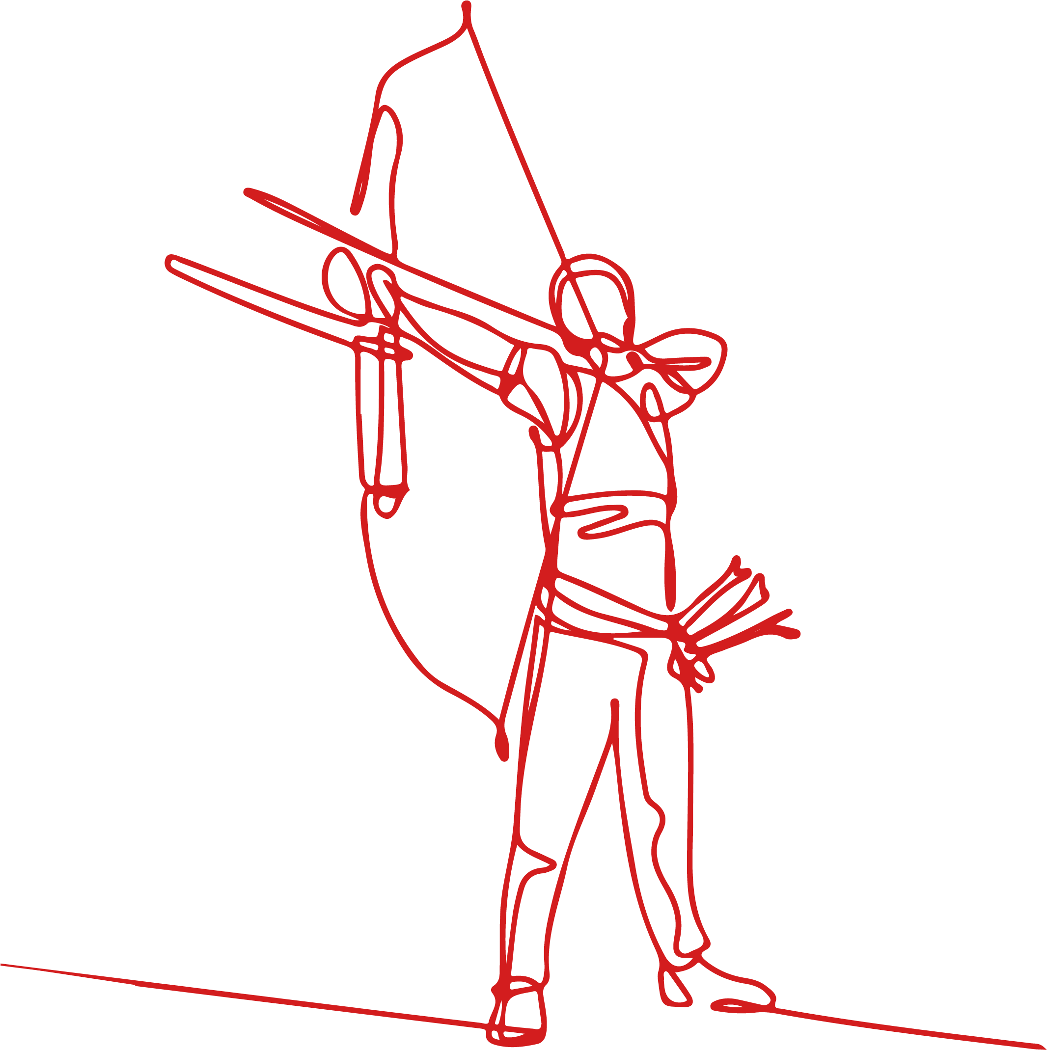 Red line drawing of an archer about to shoot an arrow depicting clarity achieved through the British English Pronunciation Roadmap course