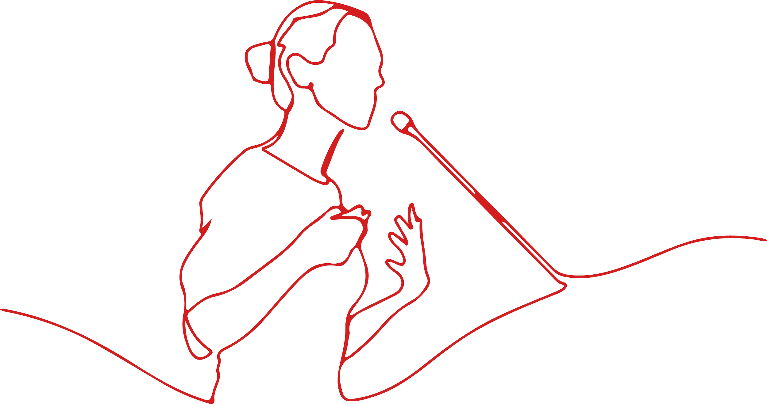 Line drawn illustration of a women speaking into a microphone with fluency achieved through the British English Pronunciation course