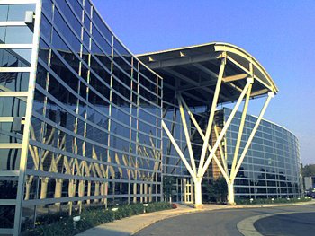 Glass-windowed building