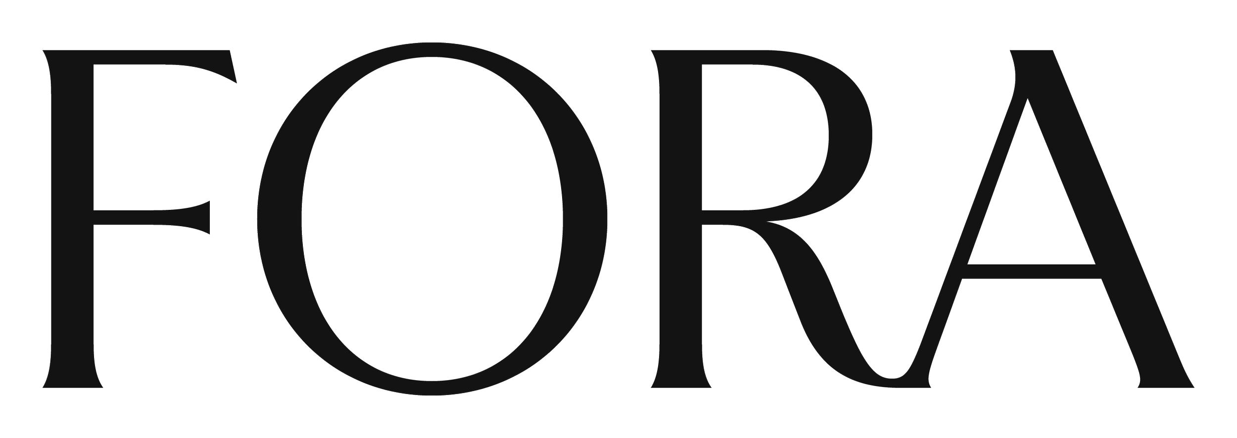 Black text spelling 'FORA' on a black background.