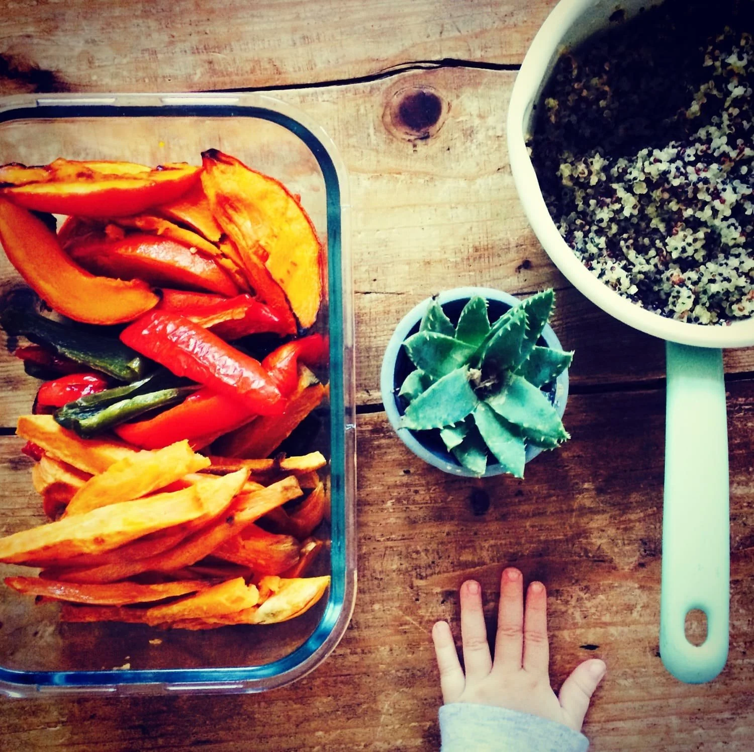 Kinderhand neben Gemüse und Getreide - wählersiche Esser - Picky eating