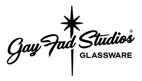 Gay Fad Studios logo with Marketing & Main support, representing its revived brand and signature midcentury hand-painted glassware in Lancaster, Ohio.