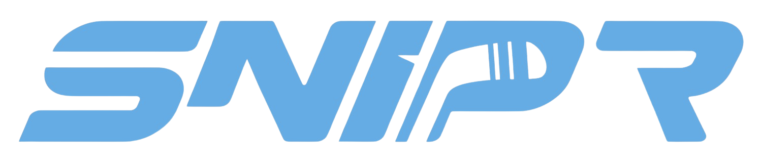 The logo of SNIPR in blue with stylized lettering.