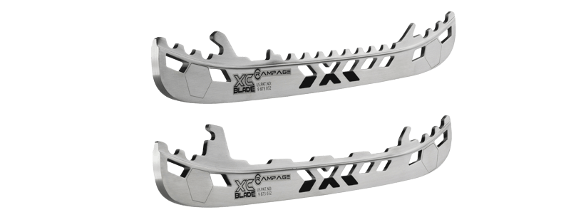 Two silver hockey skate blades labeled 'XC Blade'.
