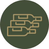Stylized icon of three interconnected files or folders in beige on a dark green circular background.