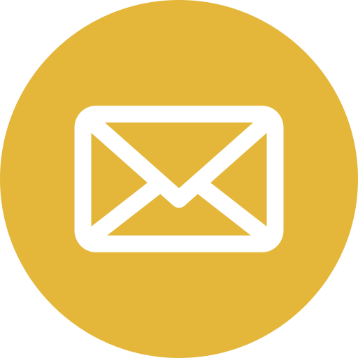 Black envelope icon inside a gold circle