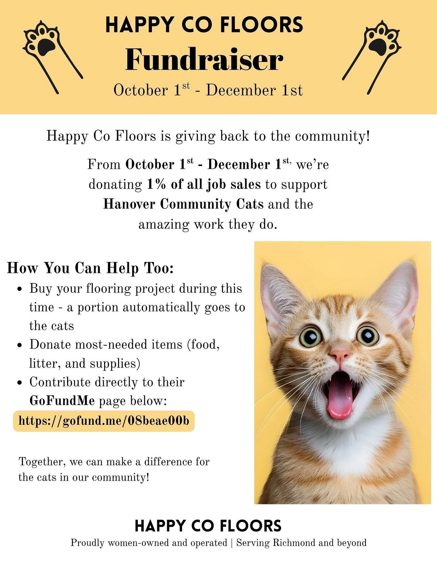 🐾FROM FLOORS TO FELINES - JOIN OUR FUNDRAISER TO SUPPORT HANOVER COMMUNITY CATS 🐾
