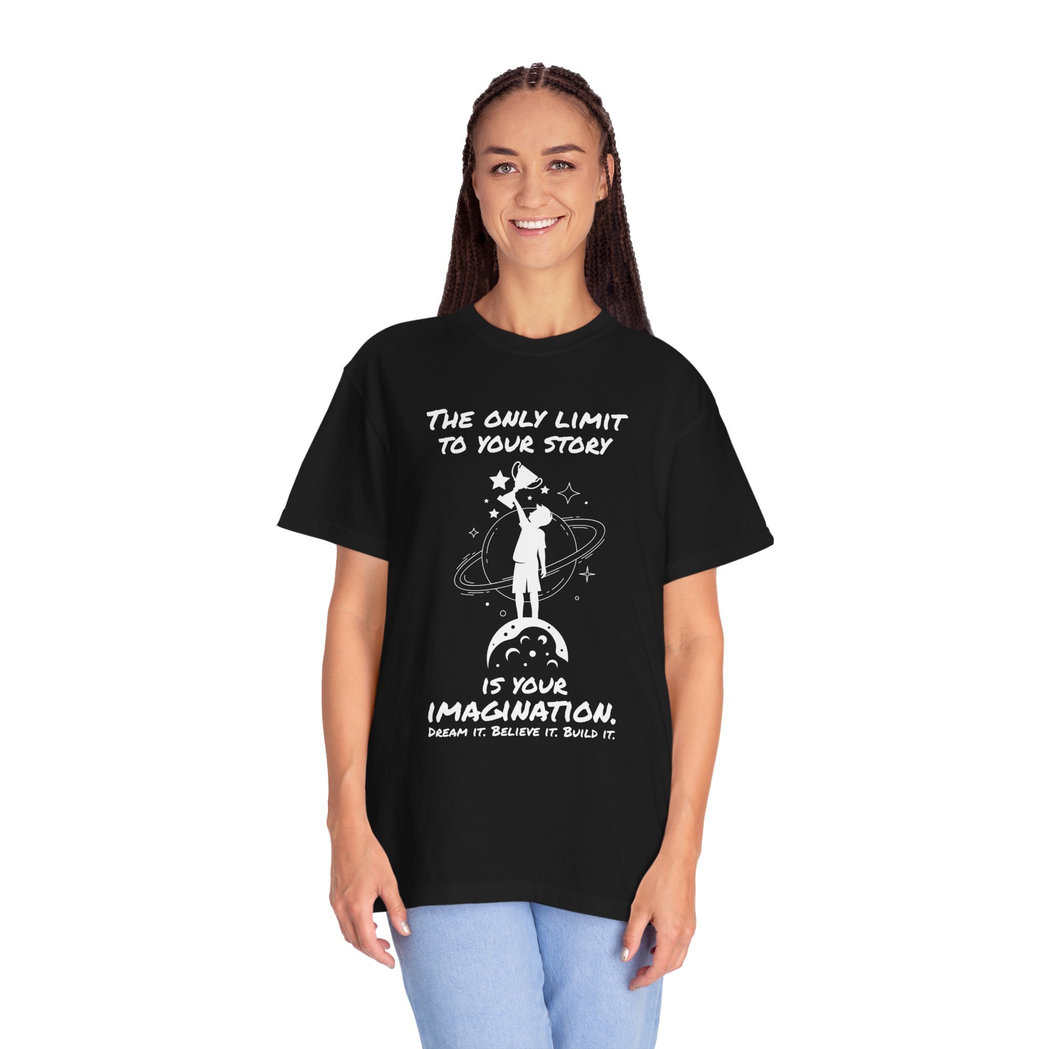 Limitless Imagination - Female Model Front Black.png