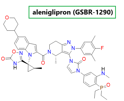 Chemical structure of aleniglipron (GSBR-1290), an oral small-molecule GLP-1 receptor agonist