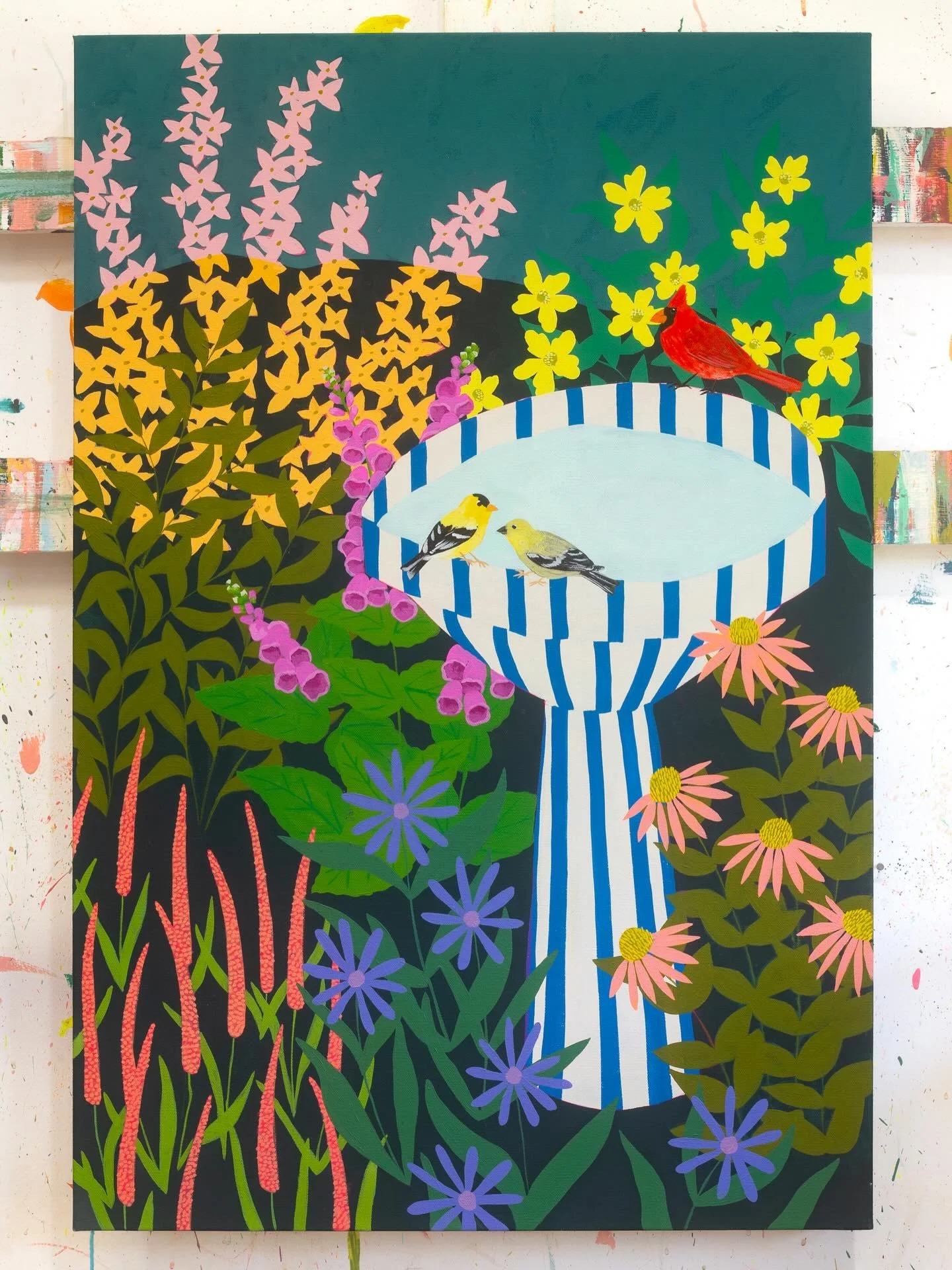 Not like I need an excuse to put florals and birds into a painting, but the arrival of spring makes this piece feel just right. Now what do I title it?