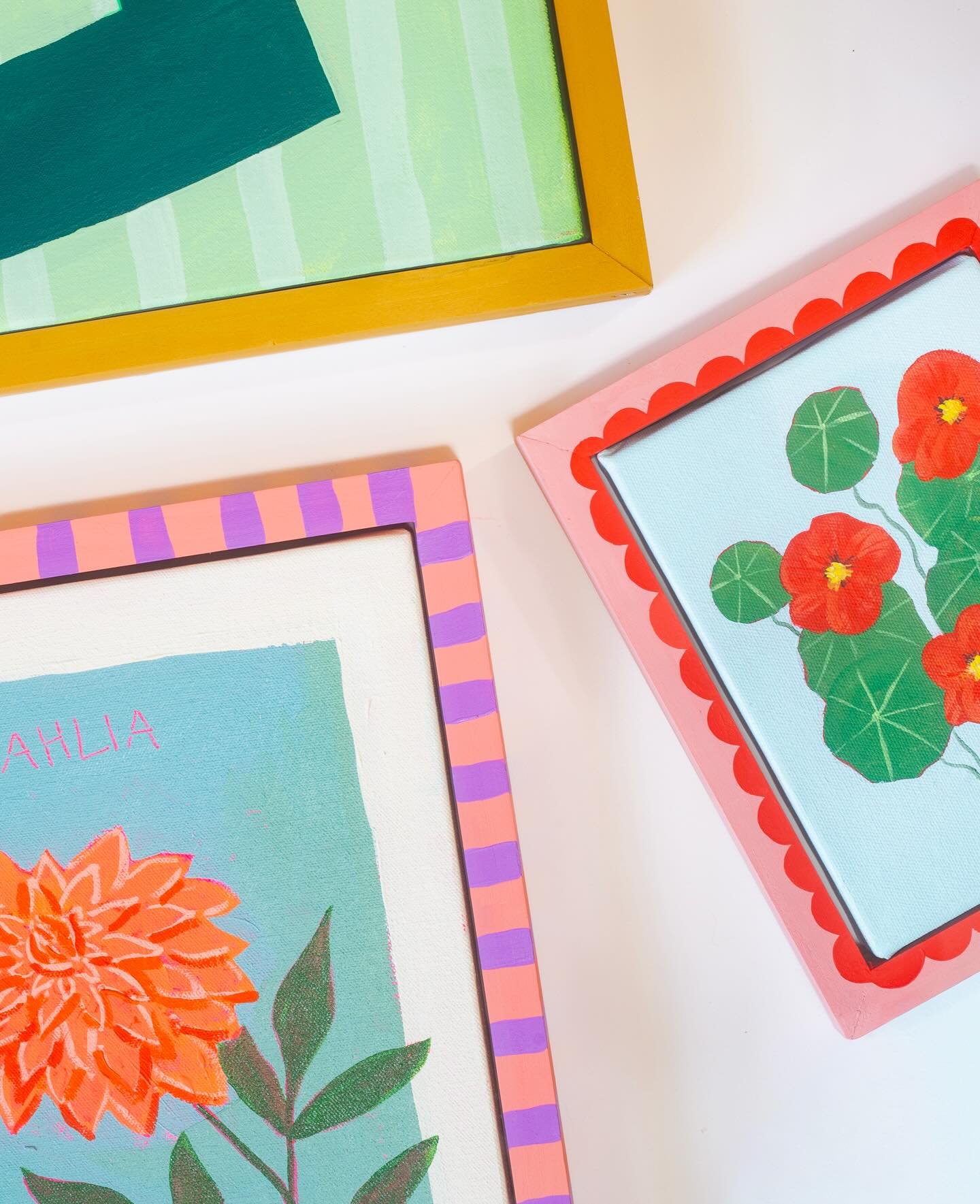 Introducing custom painted frames! People always have questions about how to frame their piece, and i&rsquo;m excited to offer a fun option as an add-on to your painting! Pick your pattern and let&rsquo;s talk colors! We&rsquo;ll decide on the perfec