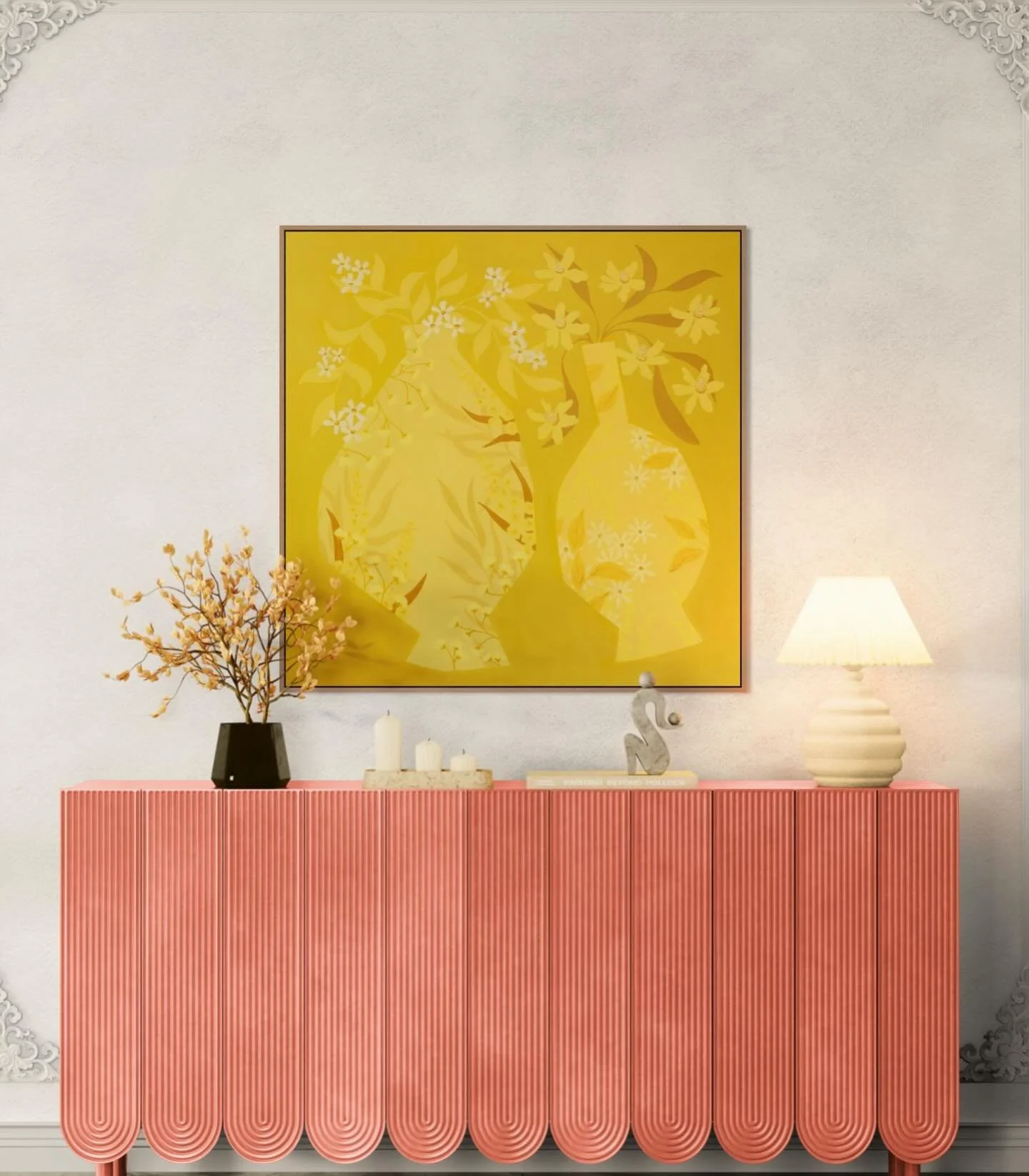 A handful of available pieces ✨ I love how &lsquo;Mustards&rsquo; looks with that coral cabinet and am manifesting the perfect home for it. Reach out if it&rsquo;s you!