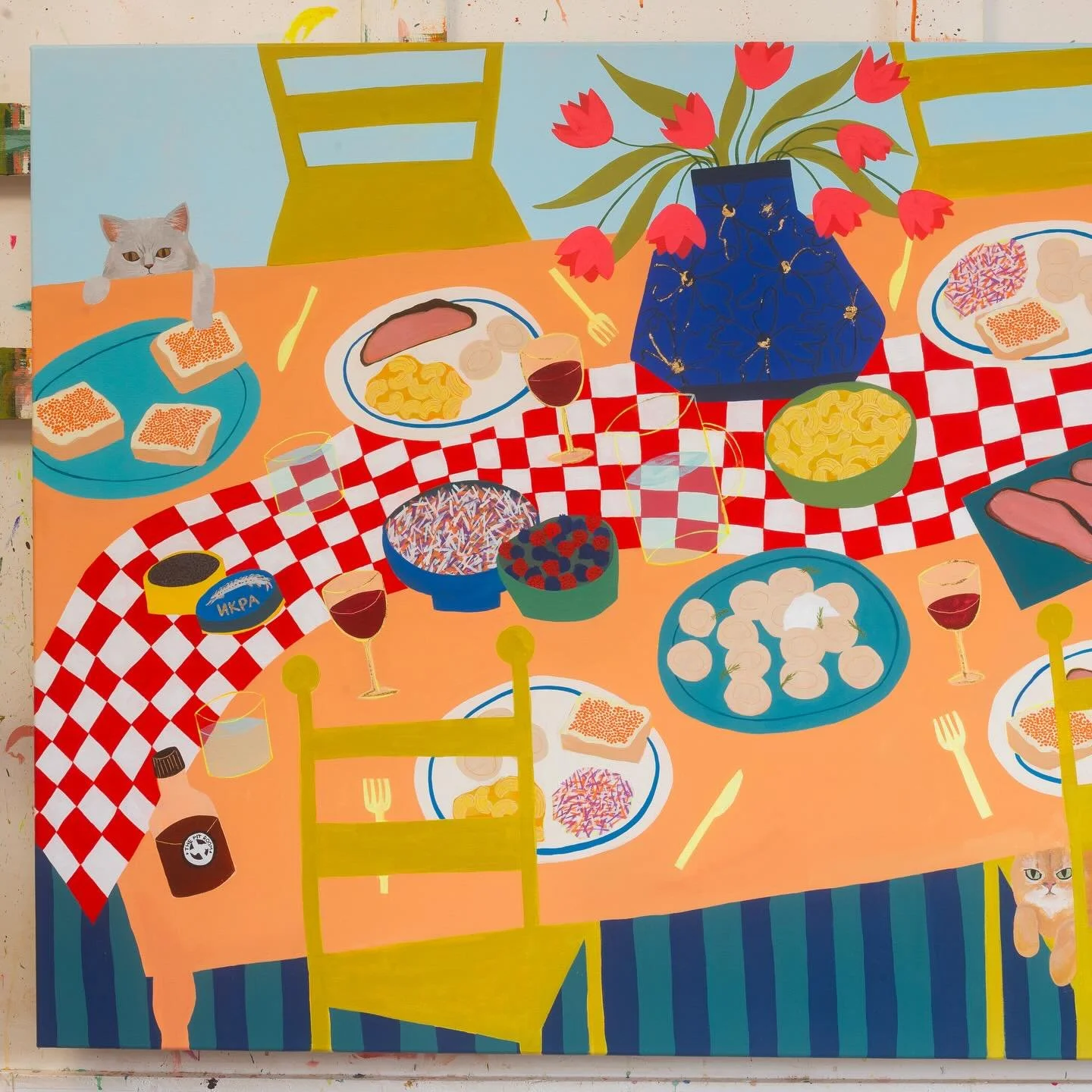 Russia meets Texas for this big commission. The gold leaf accents and the mischievous cats are the cherry on top. 💙