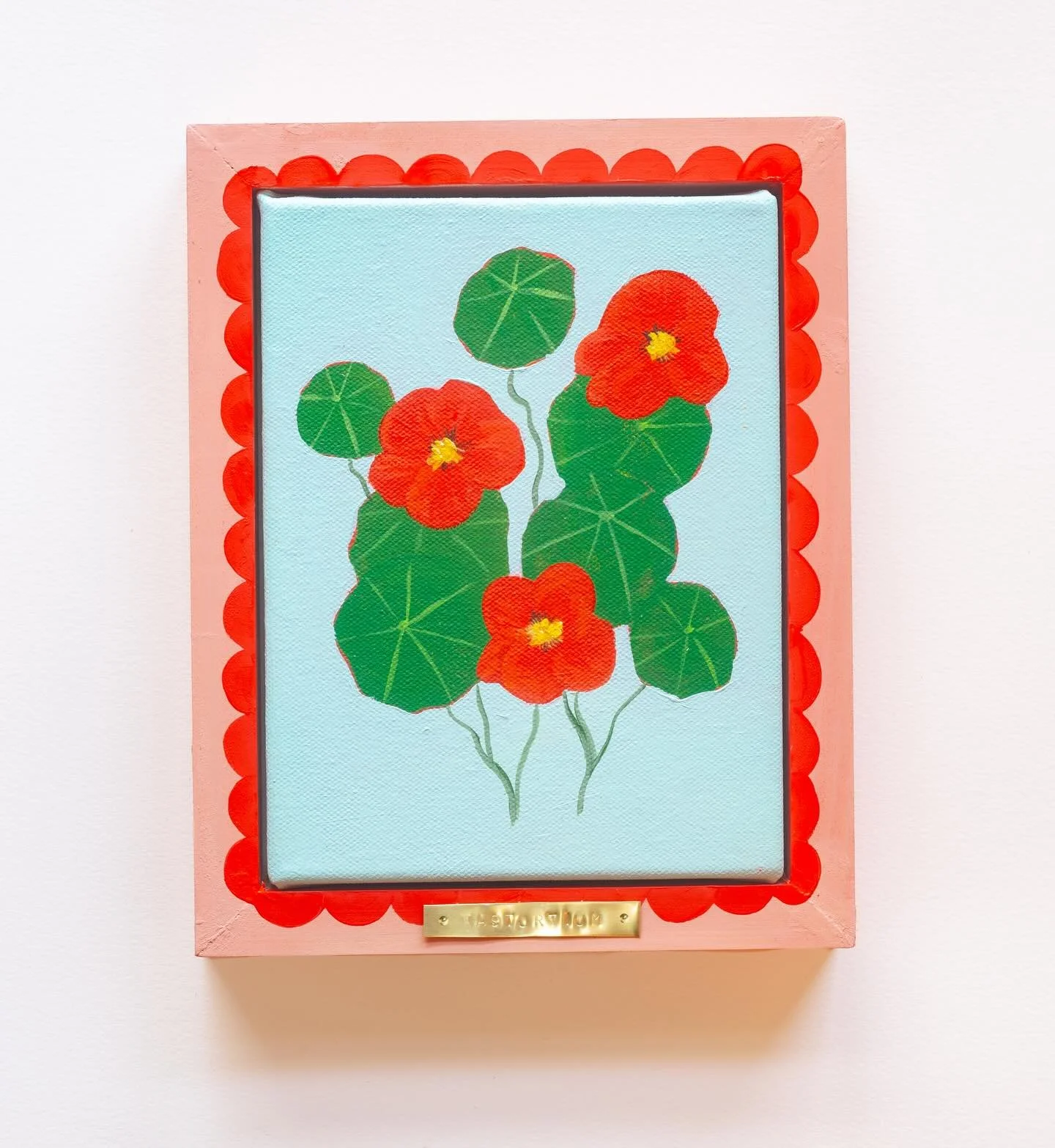 Took the painted frame idea and ran with it by stamping letters onto a little brass plate to spell out &lsquo;nasturtium.&rsquo; This has to be a new series right?! Do I make one of every flower?! I&rsquo;m in love.