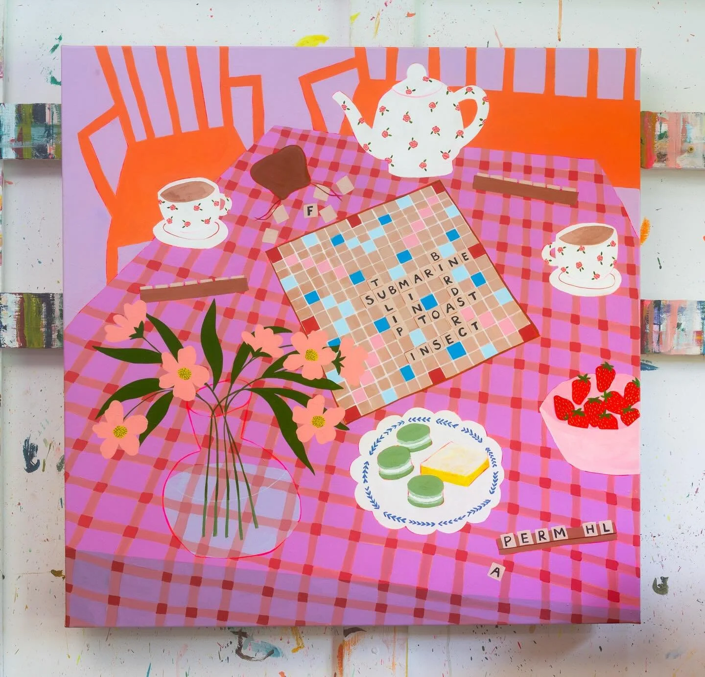 Painted so many squares on this piece, which always takes longer than I plan on, but I think it was worth it.