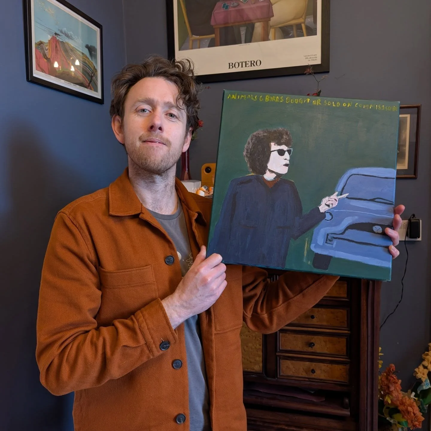 ANIMALS &amp; BIRDS BOUGHT OR SOLD ON COMMISSION 

I made a painting of @bobdylan for my Nephew, as a birthday gift. 
This is how it came to be.
Painted from the great scene of Dylan outside the Pet Store in the wonderful &quot;No Direction Home&quot