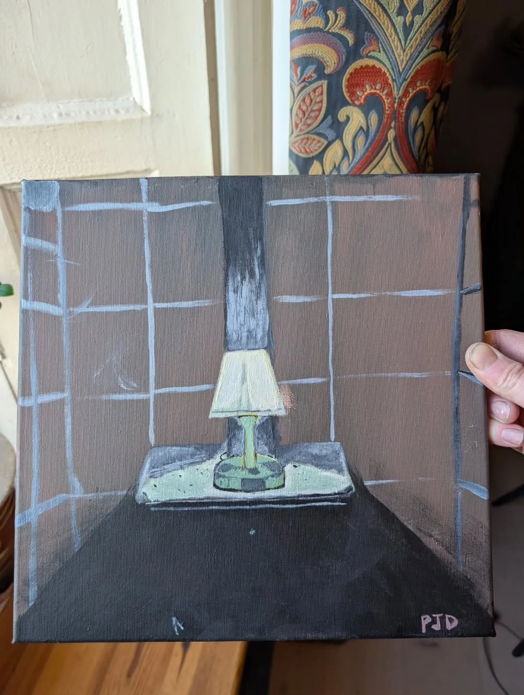 Continued adventures in paint-land.
I'm enjoying the process a lot.
Learning loads. I think. 
Onwards now to the next cartoon.

Acrylic on canvas.

#painting 
#artwork
#creative
#lamplight 
#acrylic