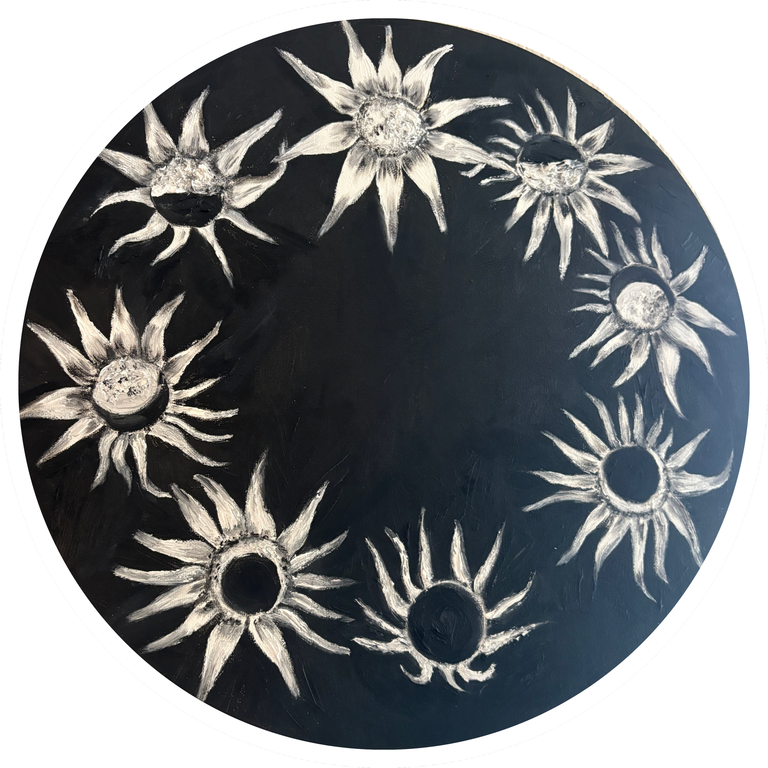 "Bloom Cycle" 
16x16" Oil on Stretched Canvas
"Moon Flowers" Series -2025
