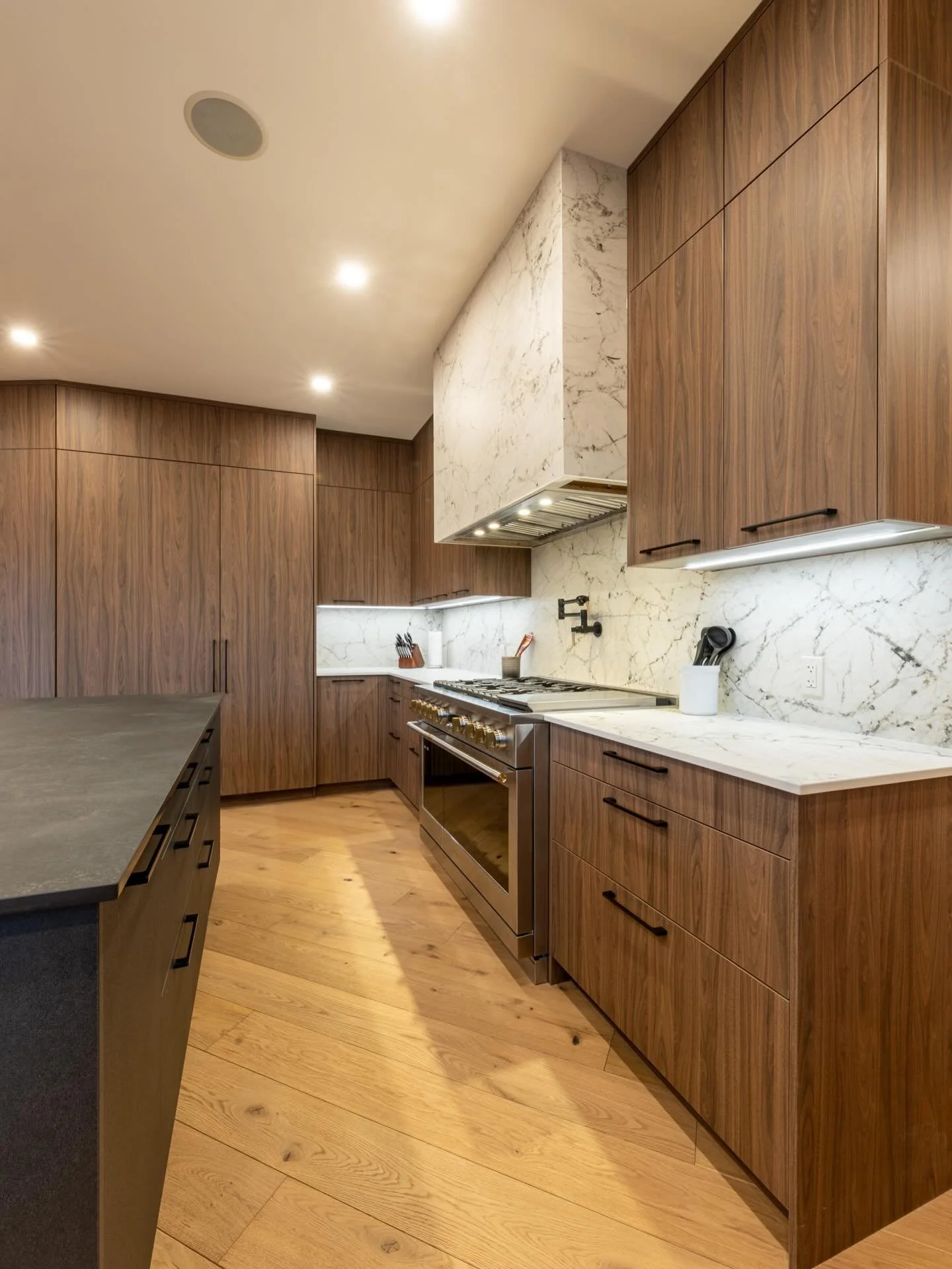 Columbia Valley View Renovation. The modern touch in this timber frame home! #kitchen #renovation stone by @laportesurfaces