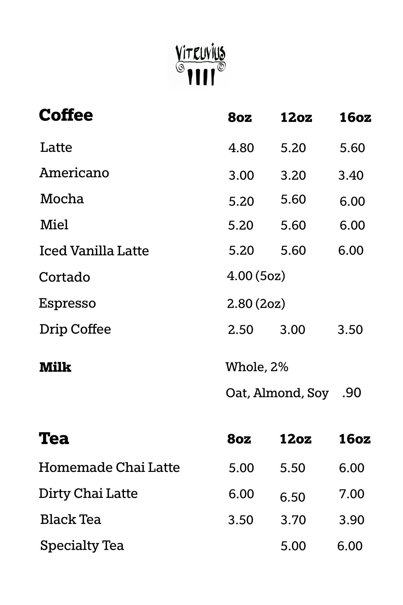 Menu 1 Vitruvius Coffee And Tea Menu 1 vitruvius coffee and tea
