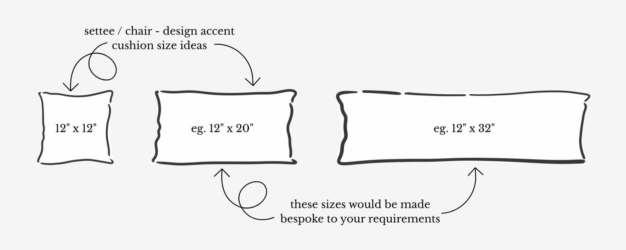 Aconite Interiors bespoke cushion size guide breakdown - accent cushions