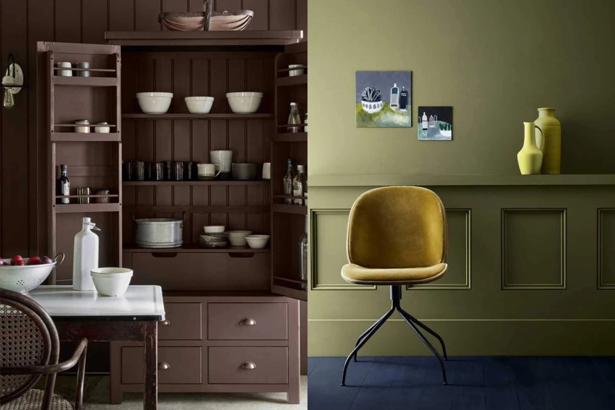 Two examples of colour drenching by Little Greene paints - the much loved interior design trend