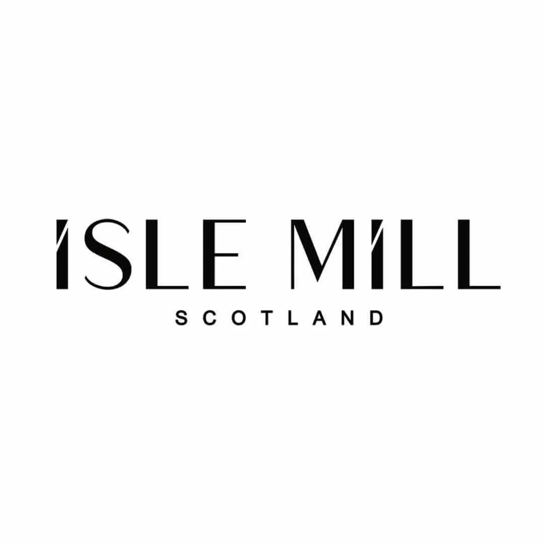 Black and white logo saying Isle Mill Scotland