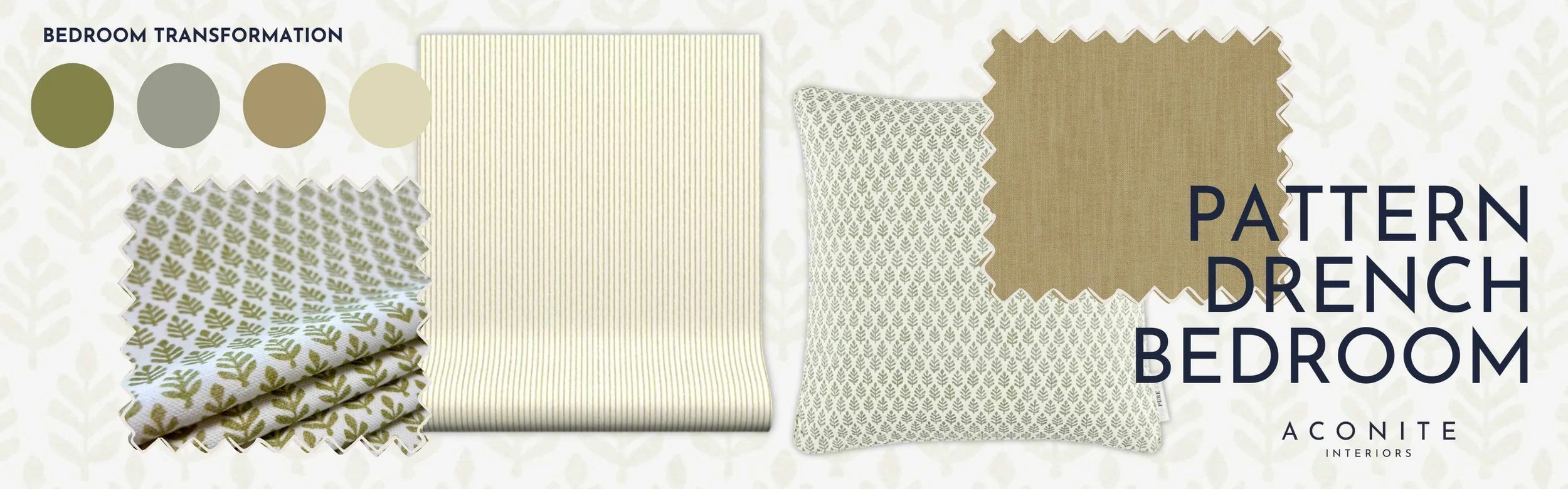 Pattern Drenching design board, featuring fabric swatches and wallpaper designs from The Pure Edit