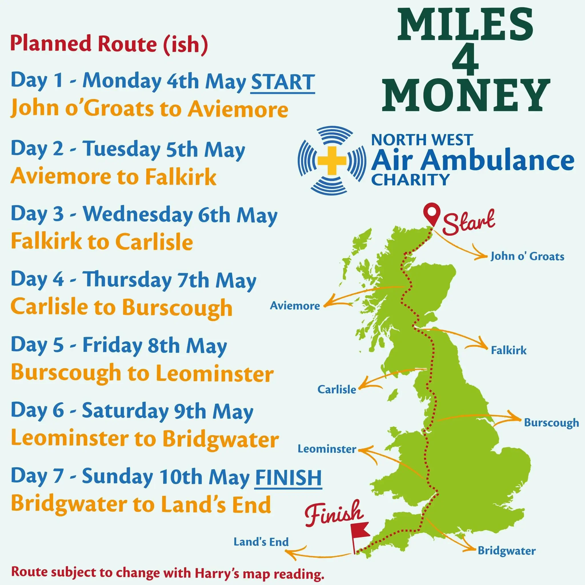 Miles 4 Money Charity Tractor Run route
