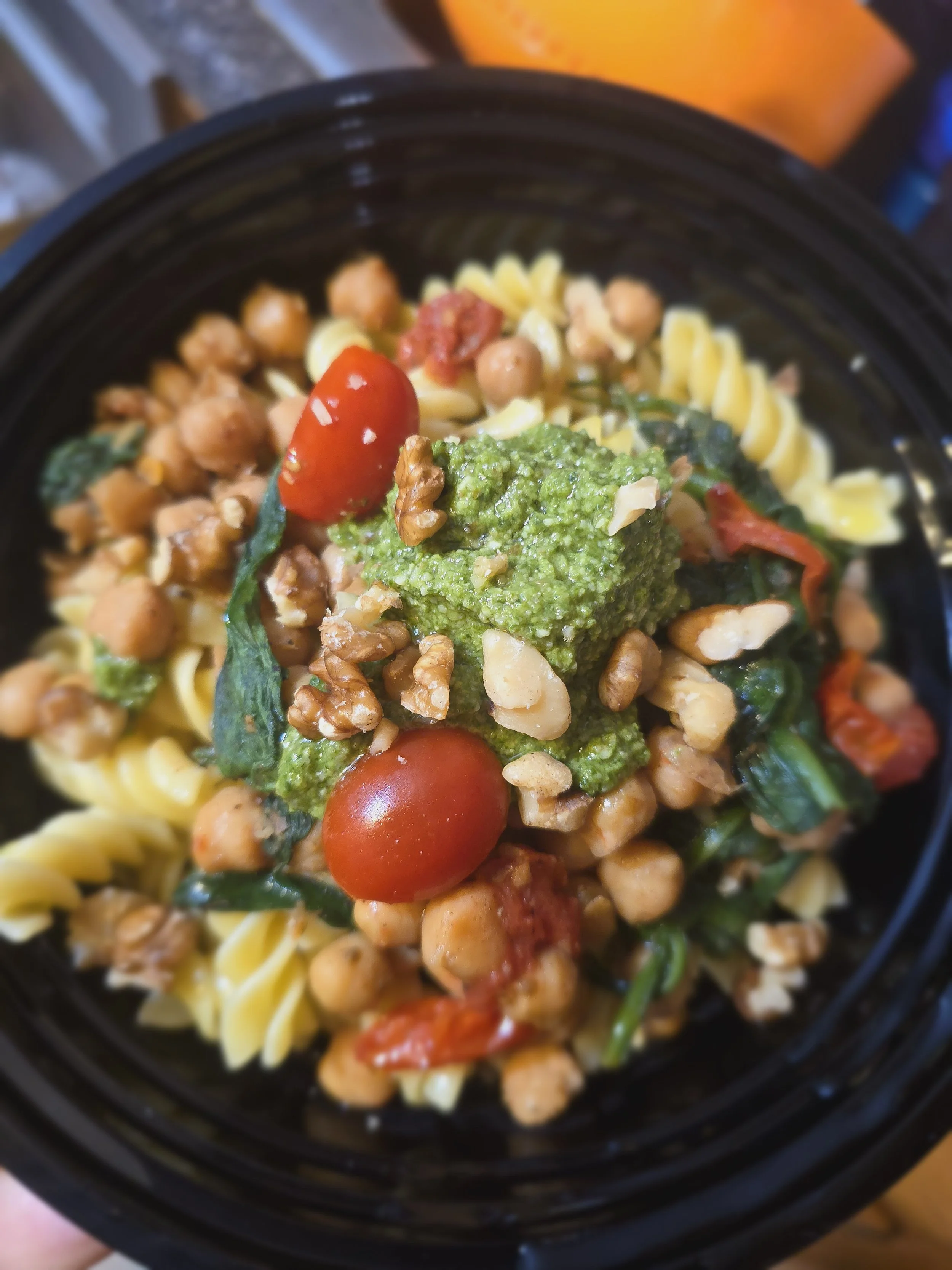 Pesto Pasta and Chickpea Bowl